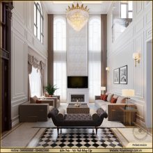 Thiết kê nội thất phòng khách luxury thông tầng sang trọng