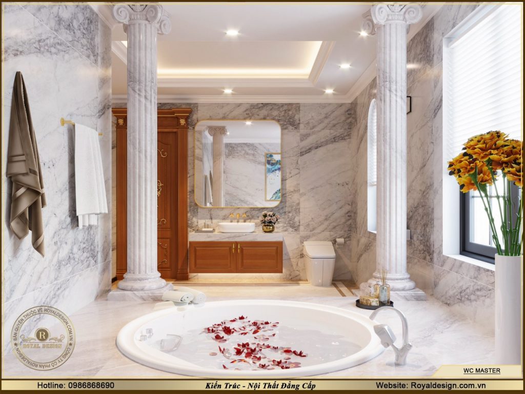 Thiết kế không gian wc tân cổ điển có bồn tắm vòm