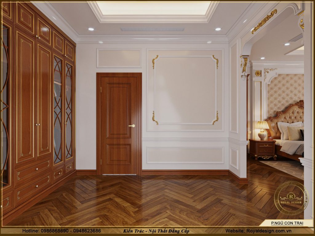Thiết kế nội thất phòng thay đồ tân cổ điển màu gỗ