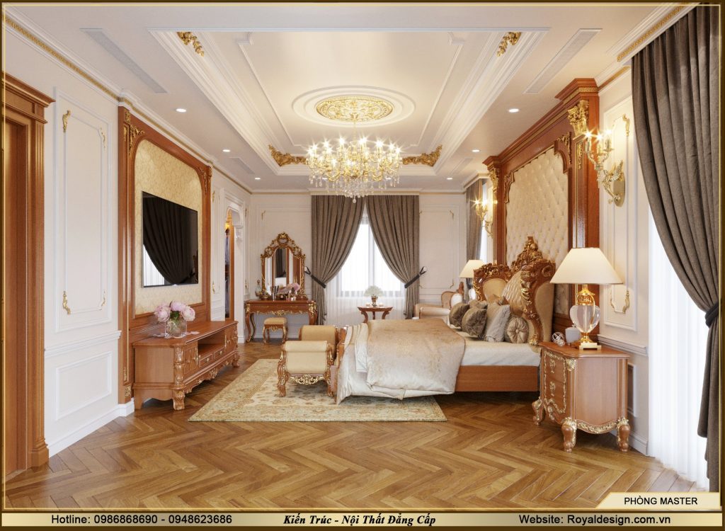 Thiết kế nội thất phòng ngủ tân cổ điển màu gỗ