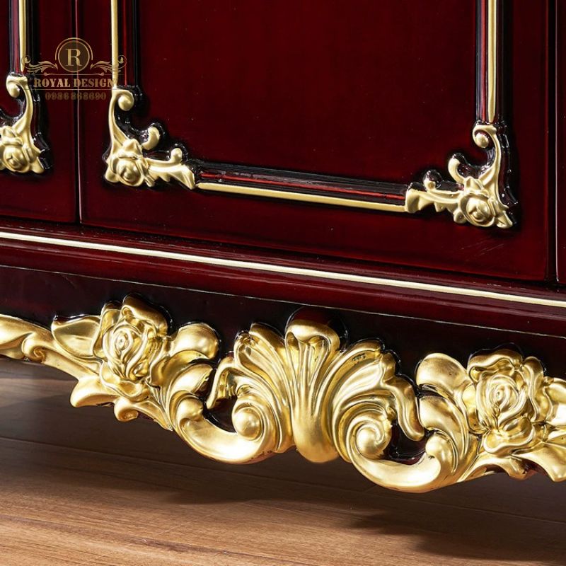 Tủ giày tân cổ điển gỗ trầm hương đỏ chạm khắc tinh tế