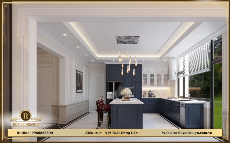 Hệ tủ bếp thiết kế âm tường kết hợp với bàn đảo