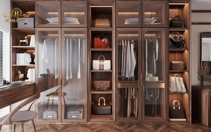 Tủ quần áo tân cổ điển gỗ kết hợp kính 