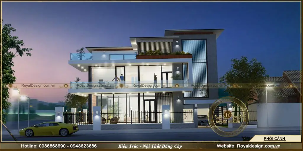 View đêm của căn biệt thự đẹp và phô diễn toàn bộ nội thất bên trong