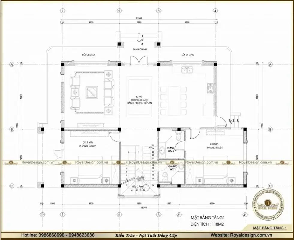 Bản vẽ thiết kế nội thất bên trong của căn biệt thự