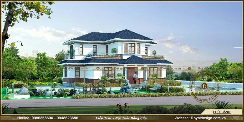 Phối cảnh 3D biệt thự 2 tầng mái thái