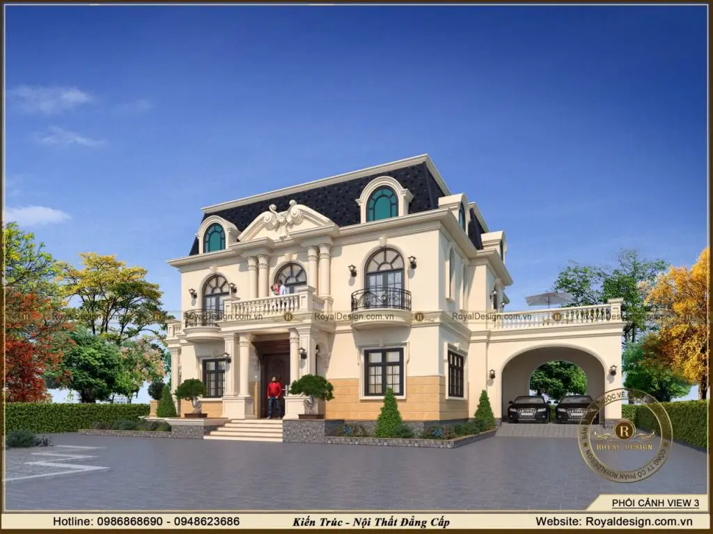 Phần mái được sơn màu xanh đậm - tông màu đặc trưng cho sự cổ điển, quyền quý