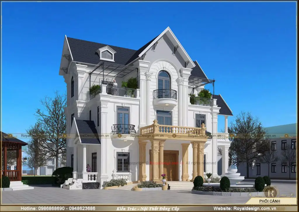 Mẫu biệt thự với hệ mái chéo nổi bật