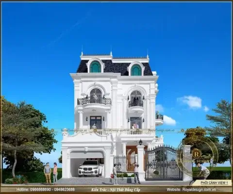 Phối cảnh 3D chi tiết của mẫu biệt thự 3 tầng tân cổ điển