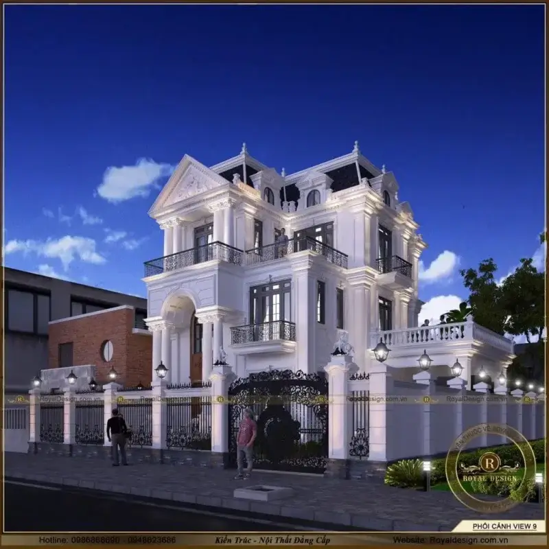 Không gian mặt tiền của mẫu biệt thự 3 tầng tân cổ điển