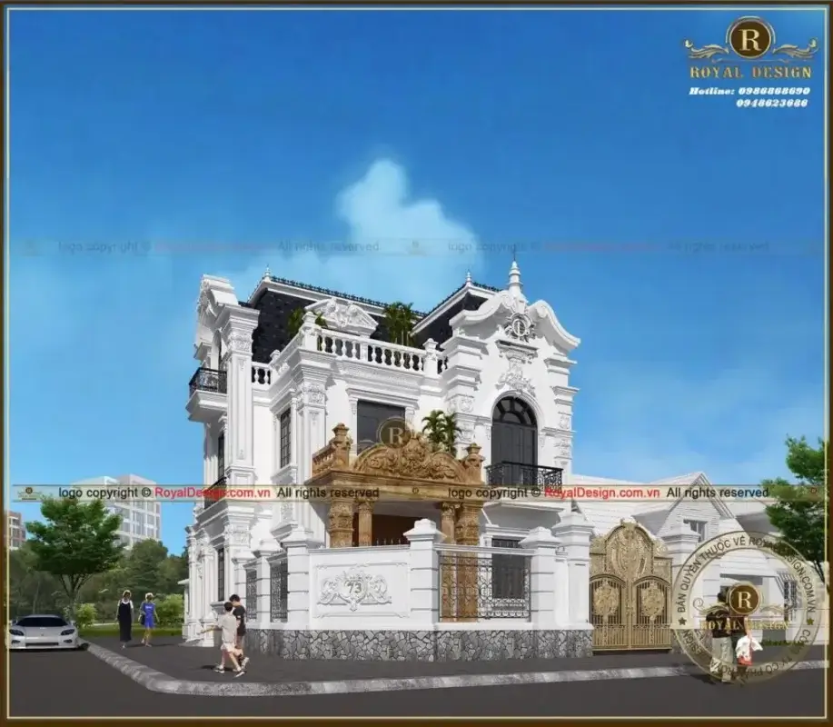 Tiền sảnh ốp đá hoa cương cùng bức phù điêu sang trọng, uy nghi, bề thế
