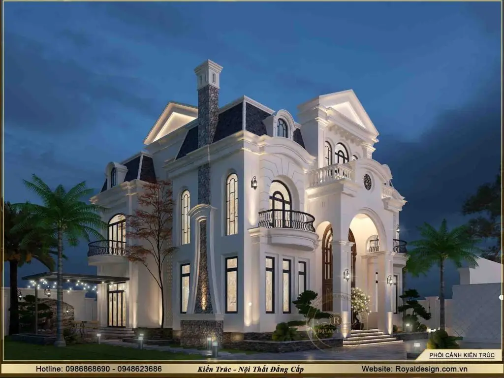 Góc nhìn ban đêm đẹp nhất của căn biệt thự 2 tầng tân cổ điển tại sóc sơn