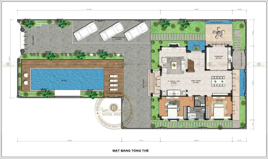 Bản vẽ quy hoạch khuôn viên mặt bằng tầng 1 của thiết kế biệt thự 2 tầng siêu đẹp tại Sóc Sơn