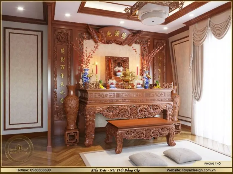 Phòng thờ được thiết kế khá cổ điển