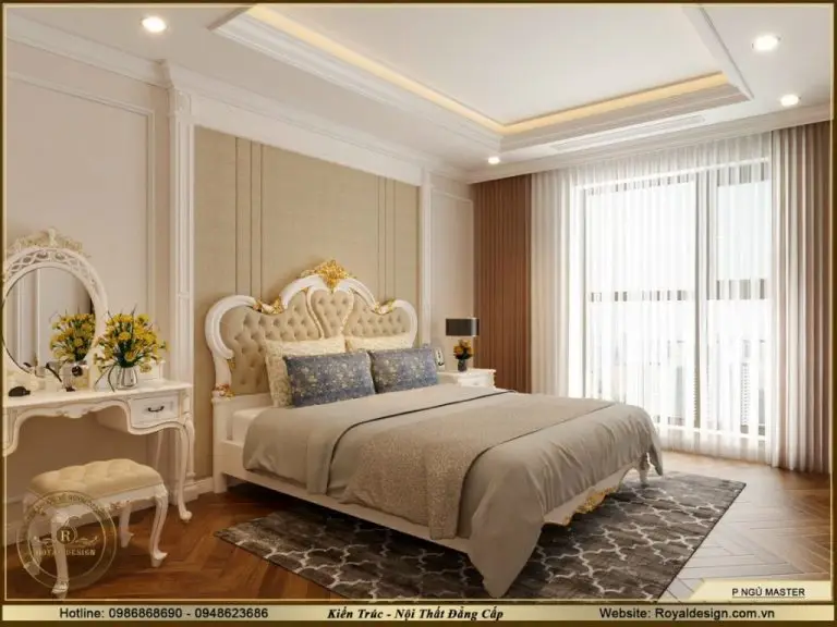 Phòng ngủ với diện tích rộng thiết kế theo phong cách tân cổ điển