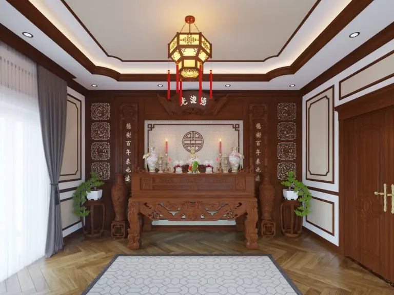 Thiết kế phòng thờ luôn đặt sự trang nghiêm và tôn kính lên hàng đầu