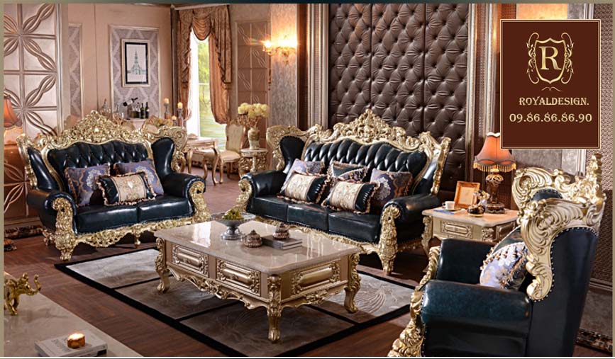 Ghế sofa tân cổ điển 030 dát vàng công nghiệp ý 100%, sản xuất thủ công tại việt nam