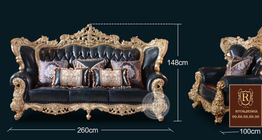 Ghế sofa tân cổ điển 030 dát vàng công nghiệp ý 100%, sản xuất thủ công tại việt nam