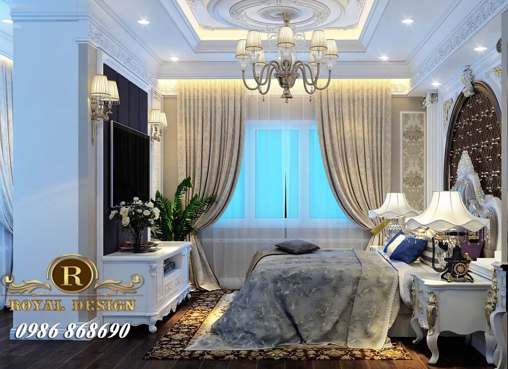 Thiết kế nội thất phòng ngủ master tân cổ điển màu trắng cho chung cư ct4 vimeco 01
