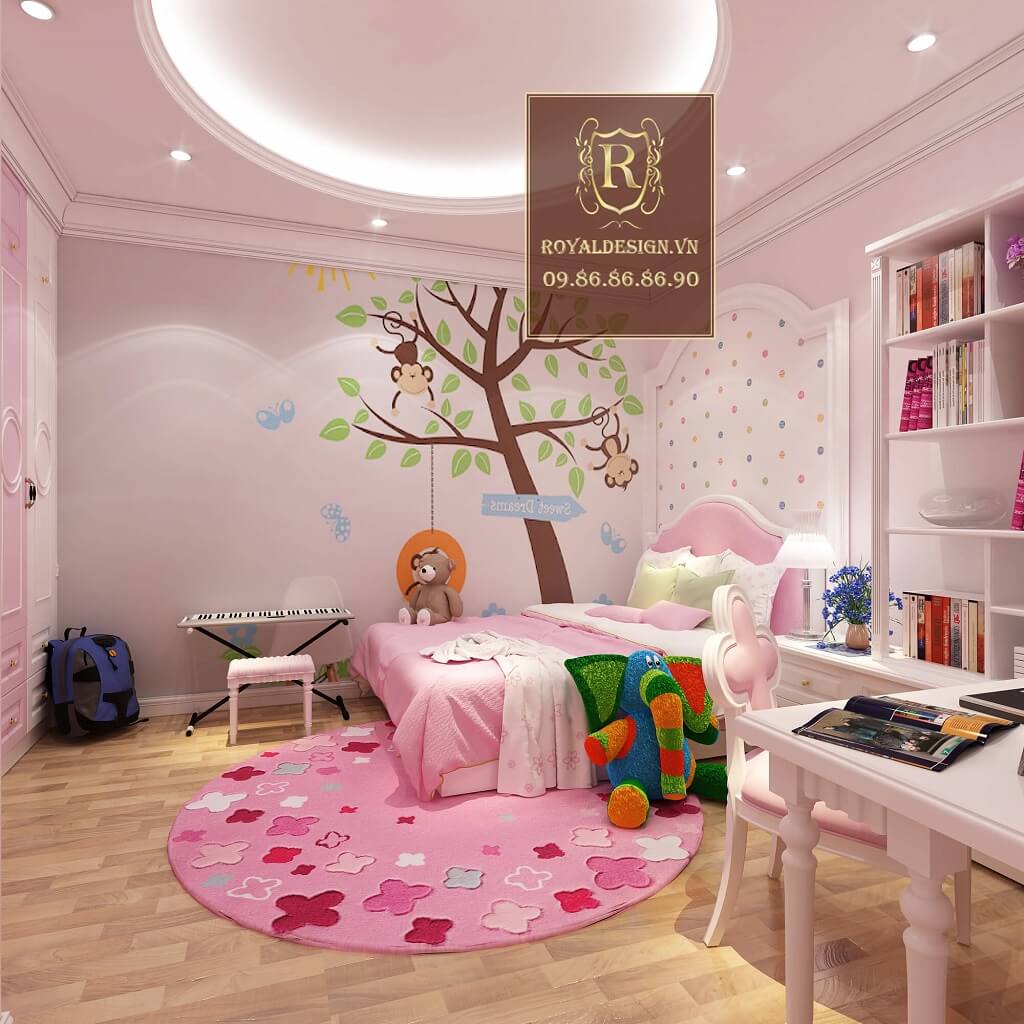 Phòng ngủ bé gái màu hồng xinh